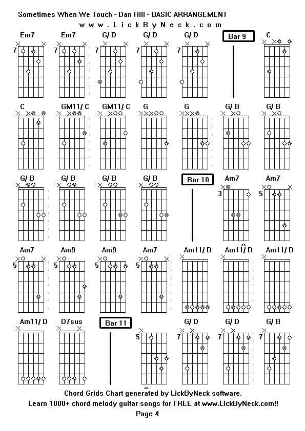 Chord Grids Chart of chord melody fingerstyle guitar song-Sometimes When We Touch - Dan Hill - BASIC ARRANGEMENT,generated by LickByNeck software.